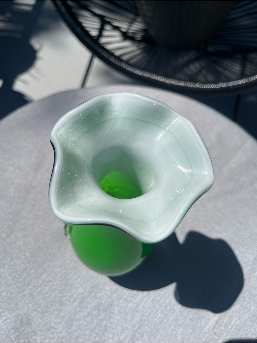 Vintage Murano Style (possibly authentic) Green Glass Vase Applied Flowers 8” - Picture 8 of 16